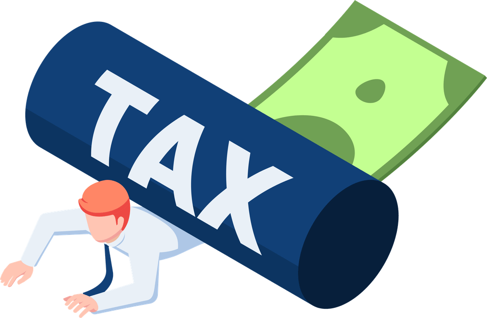 Ilustración, hombre, billete e impuestos